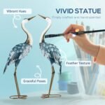 Crane Garden Statues, 28.5" & 29" Standing Bird Sculptures, Metal Yard Art Decor, Landscape Decoration Set of 2, Blue - Image 4