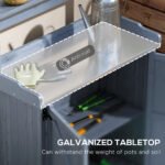 Outdoor Wooden Potting Bench with Storage Cabinet, Shelves, Galvanized Plated Tabletop for Backyard, Balcony, Gray - Image 4