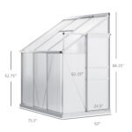 6' x 4' Aluminum Lean-to Greenhouse Polycarbonate Walk-in Garden Greenhouse with Adjustable Roof Vent, Rain Gutter and Sliding Door for Winter, Clear - Image 3