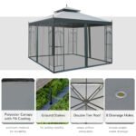 118" x 118" Steel Outdoor Patio Gazebo Canopy with Removable Mesh Curtains, Display Shelves, & Steel Frame - Image 4