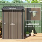 Outdoor 3.3' x 3.4' Lean-to Garden Storage Shed, Galvanized Steel Tool House with Lockable Door for Patio, Brown - Image 5
