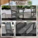 2 Pieces Outdoor Rocking Chairs, HDPE Patio Rockers with 28" High Back, Wide Armrests for Porch Backyard, Dark Gray - Image 6