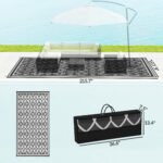 Reversible Outdoor Rug, Waterproof Plastic Straw with Carry Bag, 9' x 18', Black & White Lantern - Image 3