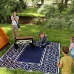 Reversible Outdoor Rug, Waterproof Plastic Straw with Carry Bag, 9' x 12', Blue & White Gourd Border - Image 2