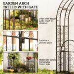 7.4ft Steel Garden Arch with Gate, Garden Arbor Trellis for Climbing Plants, Roses, Vines, Wedding Arch Stand for Outdoor, Garden, Lawn, Backyard, Black - Image 4