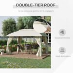 10' x 13' Outdoor Gazebo Patio Gazebo Canopy, Double Vented Roof, Steel Frame, Curtain Sidewalls, Sun Shade Shelter for Garden, Lawn, Backyard, Deck, Beige - Image 4