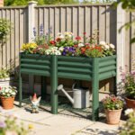 Raised Garden Bed Galvanized Steel, Elevated Planter Box with Storage Shelf, Bed Liner, 31.5" High, Green - Image 2