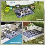 Reversible Outdoor Rug, Waterproof Plastic Straw with Carry Bag, 9' x 12', Blue & White Rhombus Border - Image 5