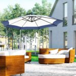 10FT Cantilever Umbrella, Offset Patio Umbrella with Crank and Cross Base for Deck, Backyard, Pool and Garden, Hanging Umbrellas, Navy Blue - Image 2