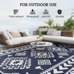 Reversible Outdoor Rug, Waterproof Plastic Straw with Carry Bag, 9' x 18', Blue & White Rhombus Patchwork - Image 6