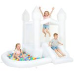 Inflatable Bounce House, 3-in-1 White Castle Bouncy House with Slide, Ball Pit and 370W Blower for Kids Ages 3-8, White