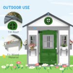 Wooden Playhouse for Kids Outdoor with Doors, Windows, Planter Pots and Boxes for Toddlers 3-8 Years, White - Image 6