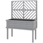 Elevated Wood Planter with Trellis for Climbing Plants, Raised Garden Bed with Legs and Drainage Holes, Gray