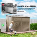 4.6' x 9' Outdoor Storage Shed, Lean to Metal Shed with Foundation Kit, Lockable Doors and Gloves for Patio, Lawn, Brown - Image 6