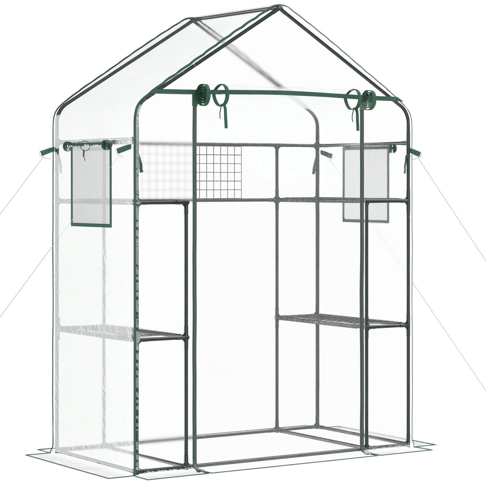 nZNe15197f71ed2c5.jpg Outdoor Walk-in Mini Greenhouse with Mesh Door & Windows, Small Portable Garden Green House with 3 Tiers 6 Shelves, Trellis, & Plant Labels - Image 1