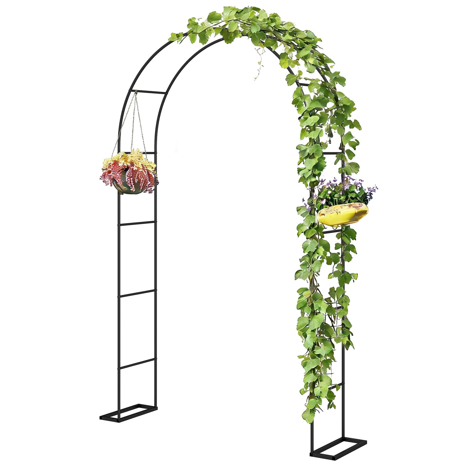 nbU46319db1dbba82.jpg 8 ft Steel Garden Arch, Garden Arbor Trellis with Large Base for Climbing Plants, Wedding Arch Stand, Black - Image 1
