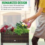Raised Garden Bed, Elevated Planter Box with Rattan Wicker Look, Tool Storage Shelf, Portable Design for Herbs, Vegetables, Flowers, Brown - Image 6