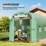 Hoop House Greenhouse, Walk-in Tunnel Greenhouse with 2 Support Rods, Zippered Roll-up Mesh Door, 14.6'x6.5'x6.6', Green - Image 7