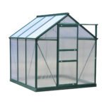 6' x 6' Greenhouse for Outdoors, Polycarbonate Greenhouse with Rain Gutter and Roof Vent, Aluminum Walk-in Green Houses for Outside for Patio Backyard Garden, Dark Green