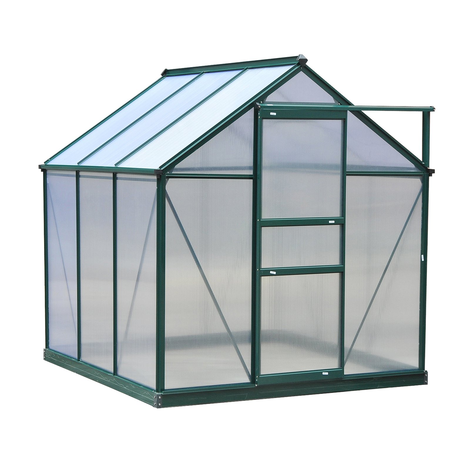 nek2991949666a9f9.jpg 6' x 6' Greenhouse for Outdoors, Polycarbonate Greenhouse with Rain Gutter and Roof Vent, Aluminum Walk-in Green Houses for Outside for Patio Backyard Garden, Dark Green - Image 1