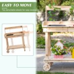 36" Wooden Potting Bench Work Table with 2 Removable Wheels, Garden Workstation with Removable Sink, Drawer & Large Storage Spaces, Natural - Image 4
