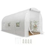 14.6' x 6.6' x 6.6' Walk-In Tunnel Greenhouse, Large Garden Hot House Kit with 6 Roll-up Windows & Roll Up Door, Steel Frame, White