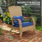 Patio Adirondack Chair with Rattan Wicker, Soft Cushions, Tall Curved Backrest for Deck or Garden, Dark Blue - Image 7