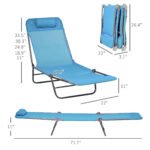 2 Piece Folding Chaise Lounge Chairs, Pool Sun Tanning Chairs with Reclining Back, Breathable Mesh Seat, Headrest for Beach, Yard, Patio, Blue - Image 3