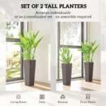 23.6 Inch Tall Planters for Outdoor Plants, Set of 2 Plastic Flower Pots with Drainage Holes, Brown - Image 4