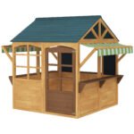 Wooden Outdoor Playhouse, Foldable Kids Cottage with Windows, Working Door, Snack Bars, Waterproof Covers, for 3-8 Years - Image 2