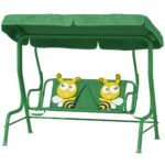 Kids Patio Swing Chair with Adjustable Canopy, Safety Belt for Patio, Garden, Poolside, Balcony, Dark Green