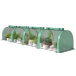 Mini Greenhouse, Portable Greenhouse with 4 Roll-Up Doors, PE Cover, 177.2" x 39.4" x 31.5", Green