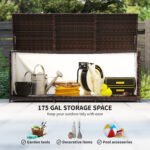 175 Gallon Outdoor Storage Box with Inner Liner, PE Rattan Wicker Deck Box with Pneumatic Bar Lift, Mixed Brown - Image 4
