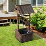 Outdoor Wooden Wishing Well Fountain with Adjustable Water Flow Rate, Rustic Waterfall Fountain, Carbonized Finish - Image 2