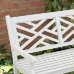 Outdoor Garden Bench, Wooden Frame Patio Bench with Geometric Pattern, 43.25 Inch Weatherproof 2-Person Love Seat for Garden, Lawn, Porch, Yard, Work Entryway, White - Image 7