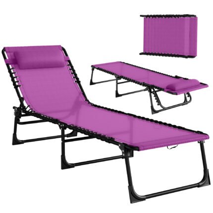 Folding Chaise Lounge Pool Chair with 4-Position Reclining Back
