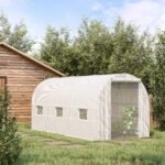 14.6' x 6.6' x 6.6' Walk-In Tunnel Greenhouse, Large Garden Hot House Kit with 6 Roll-up Windows & Roll Up Door, Steel Frame, White - Image 2