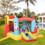 Kids Bounce House, 4-in-1 Rocket Inflatable Water Slide Jumping Castle with 2 Slides, Climbing Wall, Trampoline, & Water Pool Area, Air Blower - Image 2