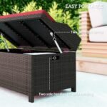 Outdoor Wicker Storage Bench with Storage & Cushion, Red - Image 5