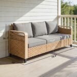 Rattan Wicker Sofa 3-Seater Outdoor Patio Sofa with Cushions for Garden Backyard Porch Gray - Image 3