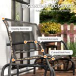 3-Person Outdoor Patio Glider Bench, Porch Glider Swing with 3 Seats, Breathable Mesh Fabric, Metal Frame, Black - Image 8