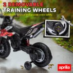 12V Aprilia Licenced Kids Motorcycle with Training Wheels, Spring Suspension, LED Light, USB, Music - Image 5