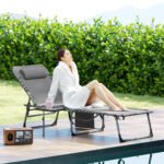 Folding Outdoor Chaise Lounge Chair Tanning Chair with 5-Level Adjustable Back, Side Table, Pillow, Pocket, Gray - Image 2