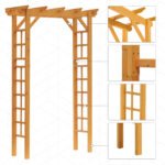 7' Wood Steel Outdoor Garden Arched Trellis Arbor with Natural Fir Wood & Side Panel for Climbing Vines, Orange - Image 4