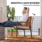 Acacia Wood Outdoor Lawn Rocking Chair Set of 2, Outdoor Patio Rocking Chairs with Armrests, Cushion, Cream White - Image 4
