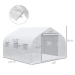 11.5' x 10' x 6.5' Walk-in Greenhouse, Tunnel Green House with Zippered Door and 6 Mesh Windows, Gardening Plant Hot House with Galvanized Steel Frame, White - Image 3