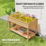 43x18x30in Raised Garden Bed with 8 Pockets and Shelf, Wooden Elevated Planter Box with Legs to Grow Herbs, Vegetables, and Flowers, Natural - Image 4