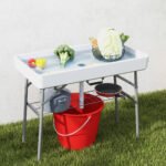 3.4ft Folding Ice Cooler Table with Drain, Fill and Chill Table Outdoor Table Cooler with Storage Shelf, Drink Cooler for Parties Picnic BBQ Camping Wedding, White - Image 8