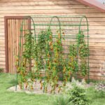 Metal Garden Trellis, Arch Trellis for Climbing Plants Outdoor, A-Frame, with Climbing Net, 57" x 66" x 81", Green - Image 2