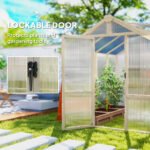 6.6 x 8 ft. Polycarbonate Greenhouse Wooden Walk-in Greenhouse Kit with Thickened Panels, Roof Vent, and Lockable Door - Image 7